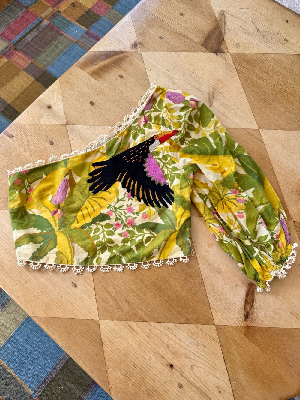Anthropologie Farm Rio One-Shoulder Embroidered Top XXS